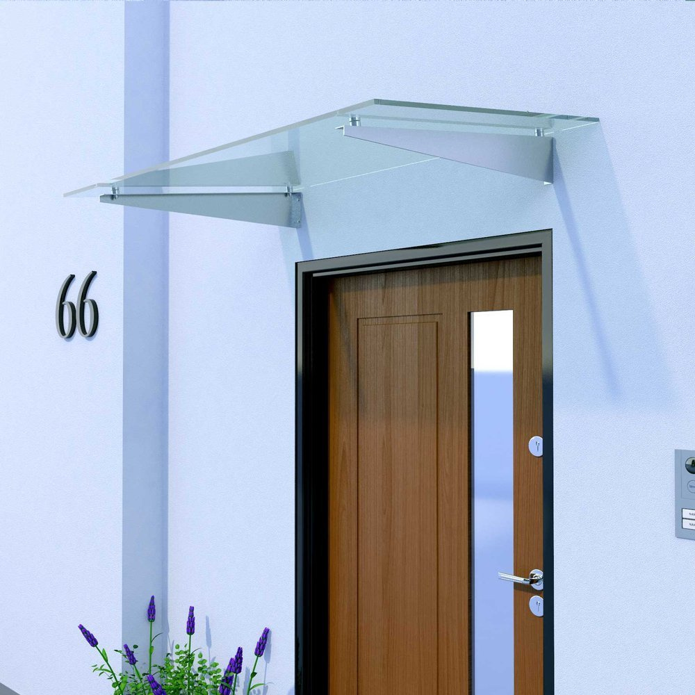 Glasvordach über der Tür 200x90 INOX SUPPORTS 4 Löcher